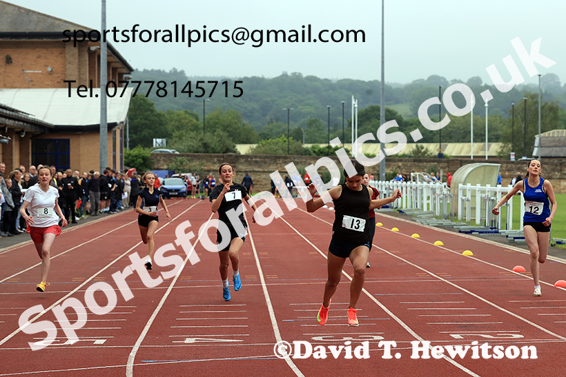 Girls 100 metres, 2025 Northumberland Schools Track and Fields, Wentworth, Hexham. Photo: David T. Hewitson/Sports for All Pics